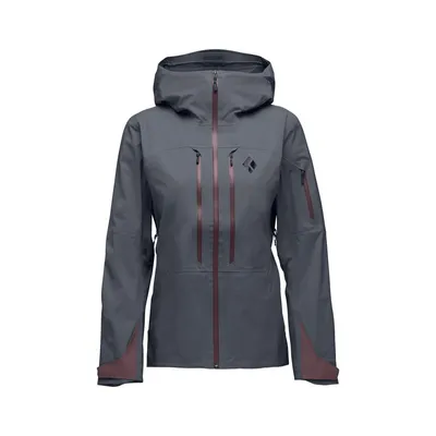 Hardshelljacke für Damen in Grau mit Kapuze und mehreren Reißverschlusstaschen; Modell "Recon Stretch LT Shell" von Black Diamond.