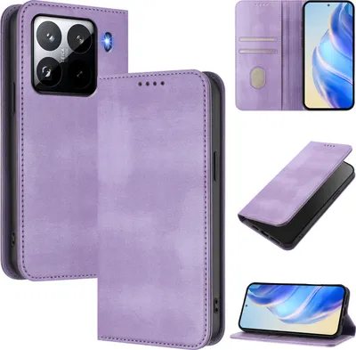 Obrázek produktu pro Pouzdro pro Xiaomi 15 Pro, vintage kožené pouzdro s RFID ochranou, přihrádkami na karty, stojánkem Fialový