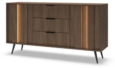 Immagine prodotto di Comò Masseno DAVANTI da 153,5 cm con 3 cassetti e 2 ante per soggiorno e camera da letto, stile moderno, 153,5x40x82,6 cm, color rovere