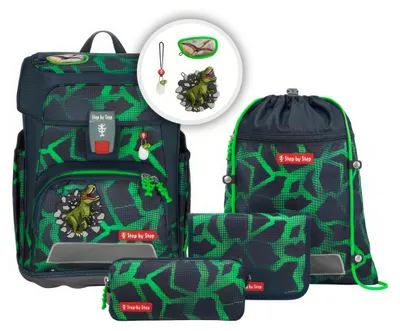 Productafbeelding van Step by Step schooltas Cloud Schulranzen-Set 5-delig Dino Titus donkerblauw groen