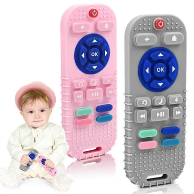 Produktbild von Beißring Fernbedienung für Babys 0-18 Monate, Silikon, Dunkelgrau&Rosa