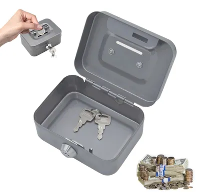 Zdjęcie produktu dla Skarbonka kasetka na pieniądze - Metalowa - Z 2 kluczami - Srebrna - 11,5 x 8,5 x 5,8 cm - Dla dzieci i dorosłych