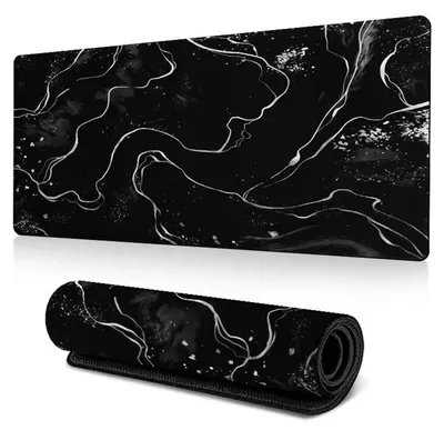 Produktbild von Gaming Mauspad XXL 800x300mm Marmor Design Rutschfeste Gummibasis Schwarz-Weiß