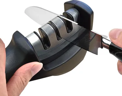 Produktbild von Messerschärfer, Profi 3-Stufen Diamant Hand Messerschleifer Für Scharfe Stahl Klingen, Rutschfeste Basis und Langlebiges Material, Schwarz