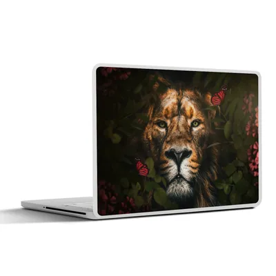 Produktbild von MuchoWow® Laptop Aufkleber Sticker Cover Dschungel - Löwe - Schmetterling - Blumen 40x30 cm - Laptop Dekoration - Selbstklebend