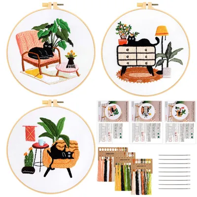 Stickerei-Starset 3er-Pack Katzenmotive für Anfänger