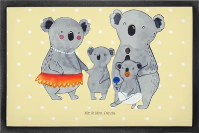 Produktbild von Mr. & Mrs. Panda Fussmatte Koala Familie 50 x 75 cm - Gelb Pastell - Geschenk, fußmatte, Kinder, Schmutzmatte, Bodenvorleger, Mama, Schmutzfangmatte, Family, Papa