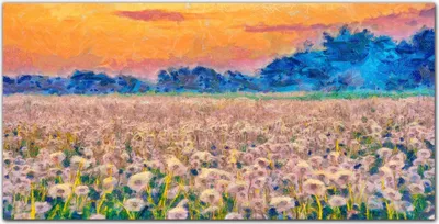 Produktbild von Coloray Bild aus Leinwand 120x60 Leinwand Dekoration - Wiese Löwenzahn Sonnenuntergang