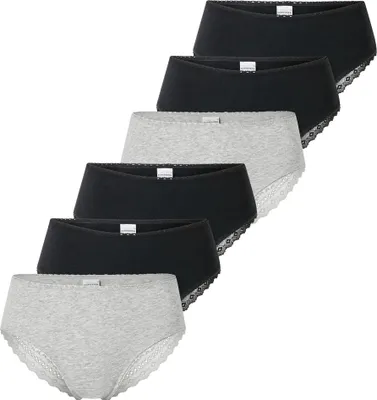 Produktbild von SCHIESSER Damen Brazilian-Slips, 6er Pack - 6Pack Brazilian, Stretch Baumwolle, uni Schwarz/Grau XL