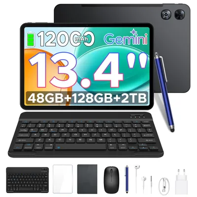 Produktbild von POCKAM P13 Tablet Android 16, 13 Zoll 120 Hz, 48(8+40)GB + 128GB/TF 2TB, 12000mAh, 5G WiFi, mit Stift/Maus/Tastatur, 13MP+8MP/Widevine L1/Gemini AI