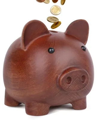 Sparschwein aus Sapeleholz, 18 cm, braun, handgefertigt