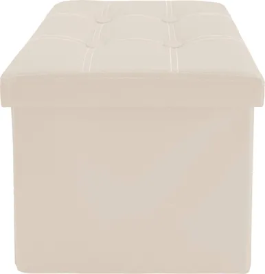 Produktbild von Rebecca Mobili Gepolsterter Hocker aus Holzfaser und beigem Kunstleder