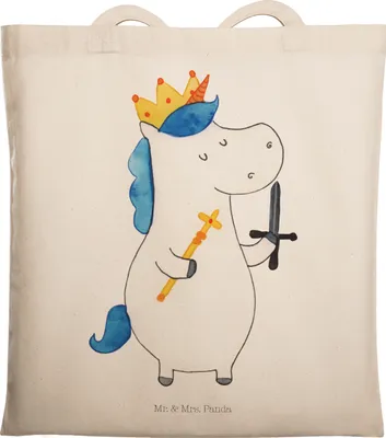 Produktbild von Mr. & Mrs. Panda Tote Bag Einhorn König mit Schwert - Transparent - Geschenk, Shopping Tasche, Einhörner, Unicorn, Mittelalter, Schultasche, Einkaufstasche, Laptoptasche