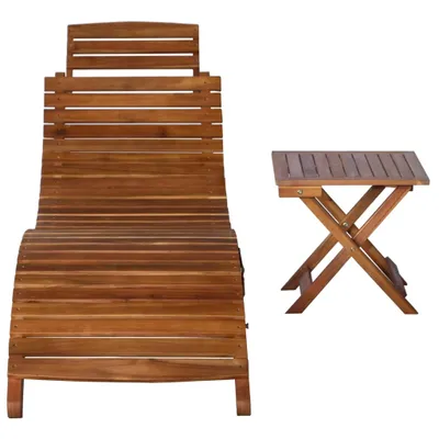 Immagine prodotto di Lettino Prendisole con Tavolino Legno Massello Acacia Marrone