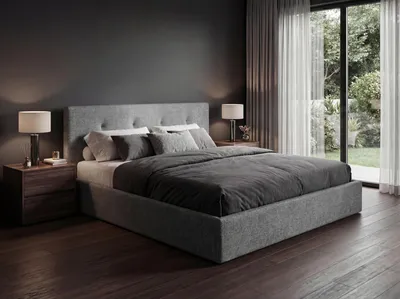 Produktbild von ELVORA DESIGNE Polsterbett MOSI 140x200, Modernes Bettgestell mit Lattenrost & Stauraum, Gasdruckdämpfer, Webstoff, Grau