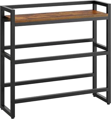 Produktbild von Getränkekistenregal 3-stöckiges für 6 Kisten, Getränkeregal, Kistenregal, Tragkraft 50 kg/Etage, Metallgestell, für Küche, Garage, Laden, Vintagebraun und Schwarz EBF104CJ01