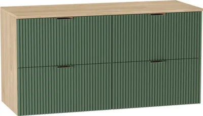 Zdjęcie produktu dla WENA Szafka pod umywalkę 120 cm, ryflowane fronty, metalowe uchwyty w kolorze złotym (kolor: szałwia/orzech)
