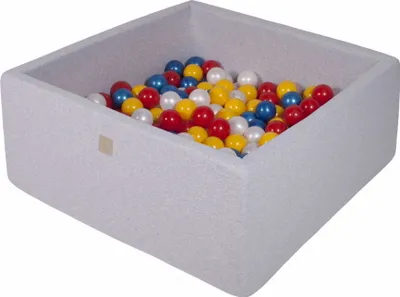 Produktbild von MeowBaby® Quadrat Bällebad für Babys 90x90x40cm/300 Bällen 7cm Kinder Bällepool, Baumwolle, Hellgrau: Rot/Gelb/Perlmutt/Blau Perle