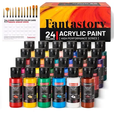 Productafbeelding van Acrylverf verfset - 24 x 60 ml - Met 12 penselen en kleurenkaart