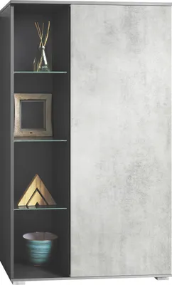 Produktbild von Vladon Vitrine Davos, Germany, Standvitrine mit 3 Glasböden und 8 Fächer, Anthrazit matt/Beton Oxid Optik (71,5 x 134 x 35 cm)