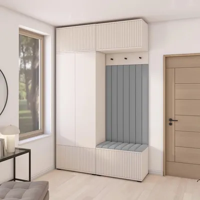 Produktbild von Garderoben-Set Ritmo version 2 – gefräste Kleiderschrank mit Polsterplatten, Schuhschrank, für Flur und Eingangsbereich (cashmere, Trinity 14)