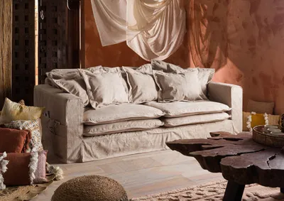 Produktbild von MASSIVMOEBEL24 Hussensofa 3-Sitzer 236x138x76 beige KINGSTON