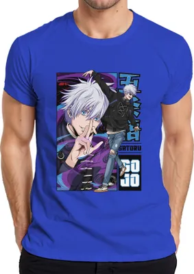 Immagine prodotto di Maglietta da uomo Satoru Gojo Jujutsu Kaisen capelli bianchi occhi blu, blu, 3XL