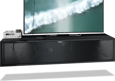 Produktbild von Vladon TV Board Lana 140 Hängeschrank Lowboard 140 x 29 x 37 cm,  Germany, Korpus in Schwarz matt, Fronten in Schwarz Hochglanz | Große Farbauswahl