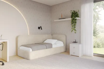 Produktbild von ALTDECOR Jugendbett mit Bettkasten ELSY - 80x200 - Beige - Monolith 04 - Links angeordnet - Einzelbett mit Stauraum - Polsterbett Kinderbett