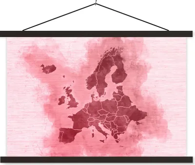 Produktbild von MuchoWow® Textilposter Karte - Europa - Rosa 120x80 cm mit schwarzem Rahmen - Wanddeko