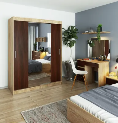 Produktbild von Geräumiger Kleiderschrank 150 cm VALESTRA mit Spiegeln - Sonoma-Eiche / Wenge