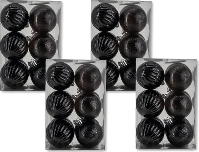 Produktbild von Kunststoff Weihnachtskugel schwarz 4 Sets - 48 Stück Ø 6cm Deko Kugel Christbaumschmuck Mix Matt Gemustert Glänzend
