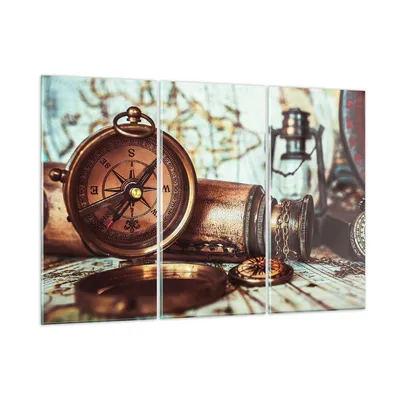 Produktbild von Bilder auf glas - Kompass Teleskop Abenteuer antik - 105x70cm - Glasbilder - Wandbilder - Kunstdruck - zum Aufhängen bereit - Wanddekoration aus Glas - Glas Bilder - Wandbild auf Glas - GCE105x70-2946
