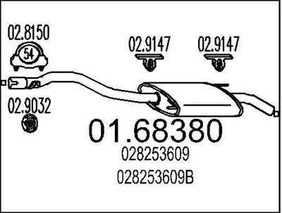 Produktbild von MTS 01.68380 Endschalldämpfer für VW Transporter IV Bus (70B, 70C, 7DB, 7DK, 70J, 70K, 7DC, 7DJ) Auspuff