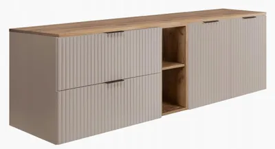 Immagine prodotto di Rodan Mobile Sottolavabo 140cm - Scanalato Cashmere - Top & Scaffale Rovere - Chiusura Ammortizzata - FLOW