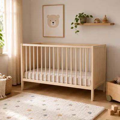 Produktbild von Kids Collective Babybett Kinderbett Beistellbett | Modulares Gitterbett Lattenrost 3-fach höhenverstellbar & abnehmbare Sprossen | Baby Bett Holz Kinderzimmer | 120x60 cm | Natur