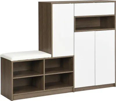 Produktbild von AIORBER Schuhschrank mit Sitzbank weiß 140x35x110cm Schuhaufbewahrungsbank mit gepolstertem Kissen und verstellbaren Regalen für Flur