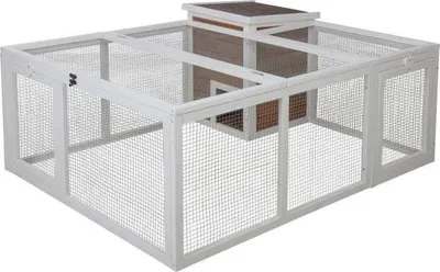 Image de Enclos Extérieur Petits Animaux, 132 x 102 x 59 cm, Maison Intégrée, Toit Ouvrable
