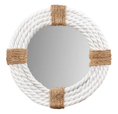 Produktbild von Spiegel Ø30cm Rund Weiß Natur Maritim Jute Seil Wandspiegel Flurspiegel Wanddeko Boho