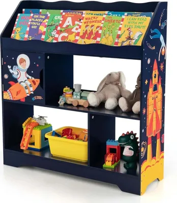 Produktbild von Spielzeugregal - Kinder-Bücherregal 3-in-1 - 3 Ebenen - Aufbewahrungsfächer mit Tür - 93 x 30 x 100 cm - Blau