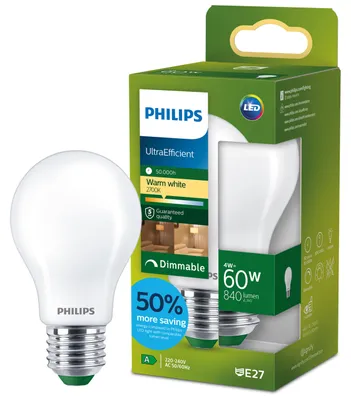 Produktbild von Philips Filament-Lampe, Milchglas, 60W A60 E27, 4 W, 60 W, E27, 840 lm, 50000 h