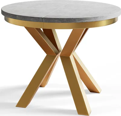 Immagine prodotto di Tavolo rotondo per sala da pranzo LOFT, tavolo allungabile diametro: 120 cm/200 cm, tavolo da soggiorno colore: grigio, con gambe in metallo color oro