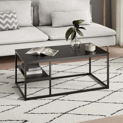 Produktbild von Couchtisch, Beistelltisch, Wohnzimmertisch, Tisch Couch | Mit Ablage und pulverbeschichtetem Metallrahmen | Pflegeleicht & robust | 102x52x42 cm (BxTxH) | Schwarz
