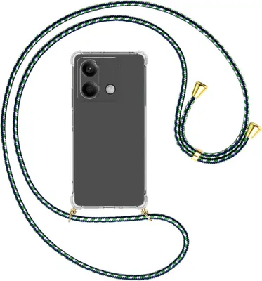 Produktbild von Handykette Backcover-Schutzhülle mit Band (Metall goldfarben) für Xiaomi Redmi Note 13 5G - grün/blau/weiß
