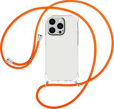 Produktbild von Handykette Backcover-Schutzhülle mit Band (Metall silberfarben) für Apple iPhone 15 Pro Max - neonorange