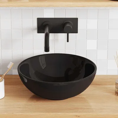 Image de Lavabo mural en céramique, design moderne, diamètre 28 cm