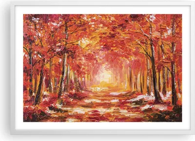 Produktbild von Gerahmtes Poster - Weißer Rahmen - Herbst Wald Rot - 70x50 cm - Wand Bild - Wanddeko - Wandbilder - Kunstposter - Wandposter - Bilderrahmen - Bilder - Kunstdruck - Wandbild - P2WAA70x50-4238