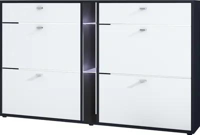 Produktbild von Vladon Schuhschrank Schuhkipper Today 155,5 x 95 x 28 cm, mit weißer LED Beleuchtung,  Germany, Korpus in Schwarz matt, Fronten in Weiß matt