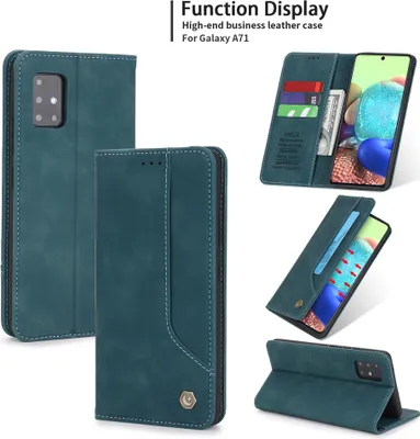 Produktbild von Galaxy A71 Hülle, LaimTop Retro Kunstledertasche Schutzhülle mit Kartenfach Standfunktion für Samsung Galaxy A71 Blau