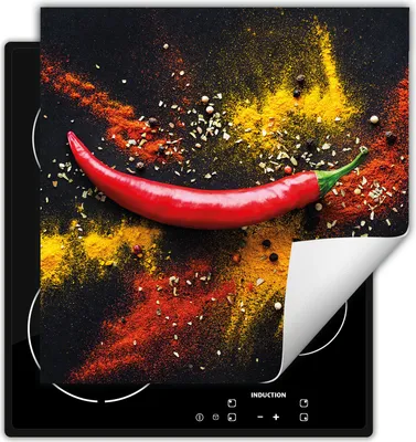 Produktbild von DarHaus Herdabdeckplatte 50x52 cm Anti Rutsch Matte Aufrollbar, Bunt - Chilli